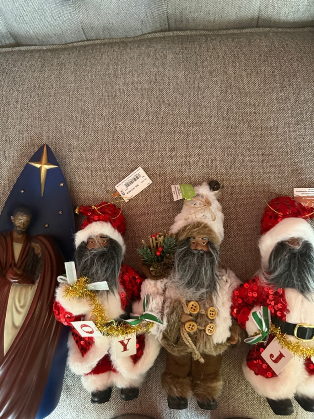 j cPenney Christmas Ornament Trip and Wimen Jesus  in Manger Wiooden Statue